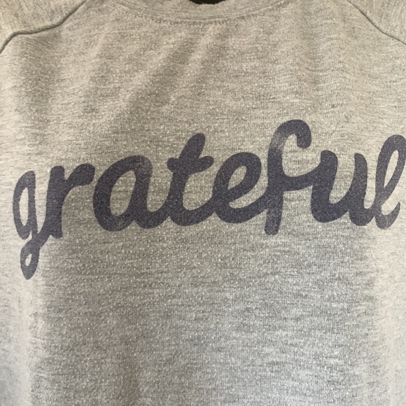 Grayson Threads Grey Grateful Cursive Print Crewneck Sweater - Picture 4 of 8